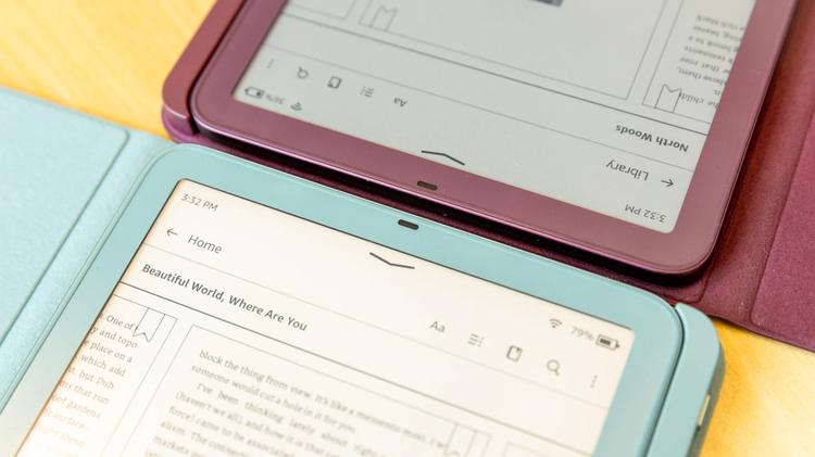 close-up view of new kindles in folio cases