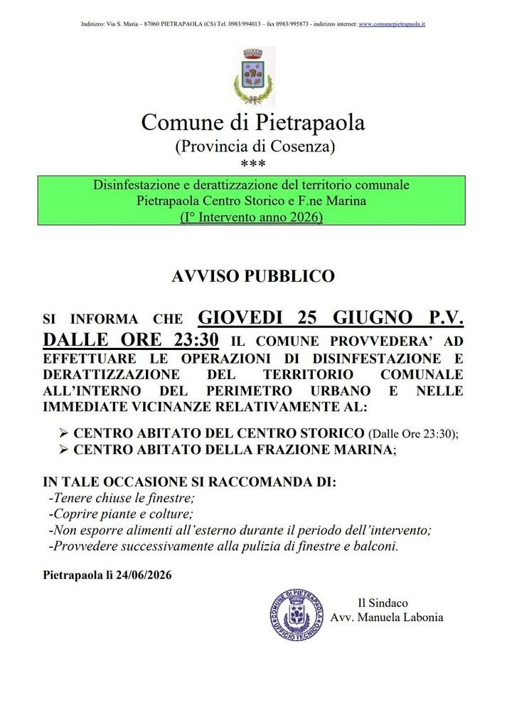 📢 AVVISO ALLA CITTADINANZA 📢 Si informa la popolazione che giovedì 25 giugno, a partire dalle ore 23:30, il Comune di...