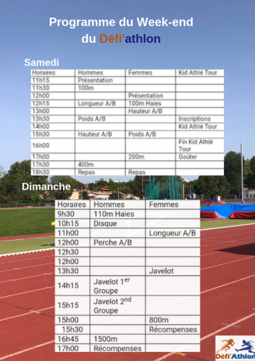 Le programme du Défi'Athlon des 11 et 12 mai 2019 à Montpellier