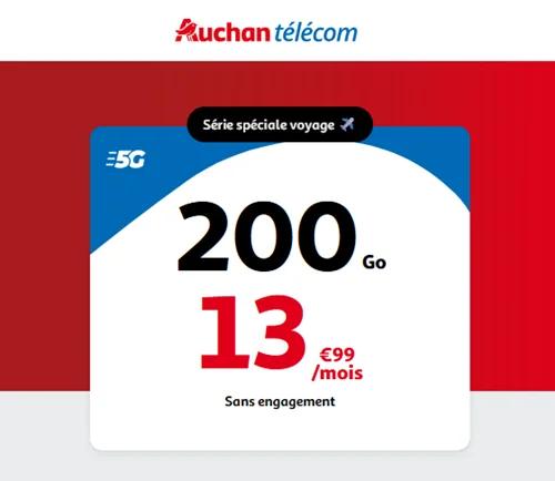 🌍 Auchan Telecom, forfait Voyage 200Go à 14€/mois