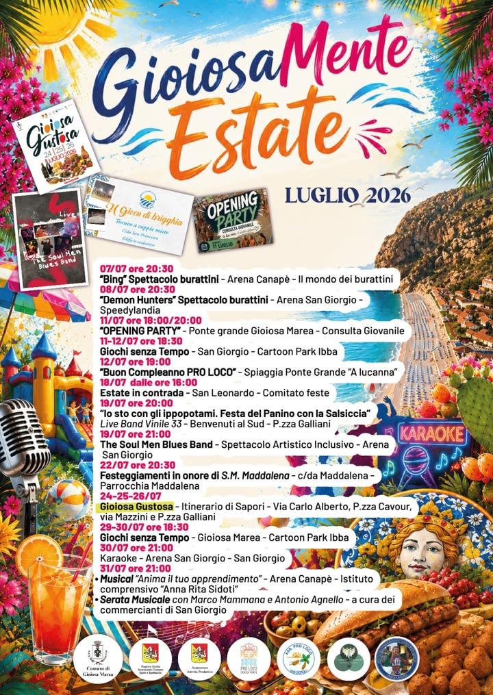 🏖️🌞L'estate entra nel vivo e per Gioiosa Marea è un mese di luglio ricco di appuntamenti, tra spettacoli, musica, trad...