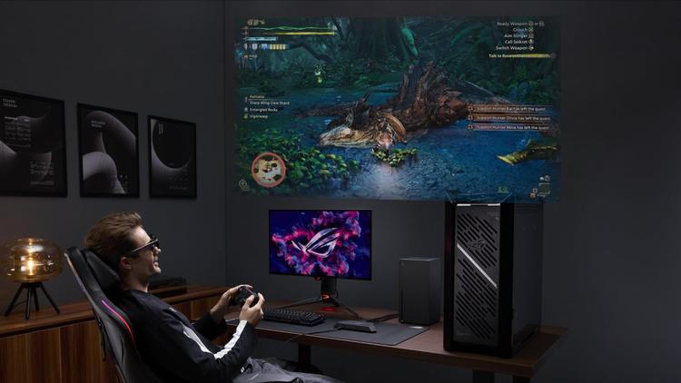 gamer using ROG Xreal R1 Gaming AR Glasses