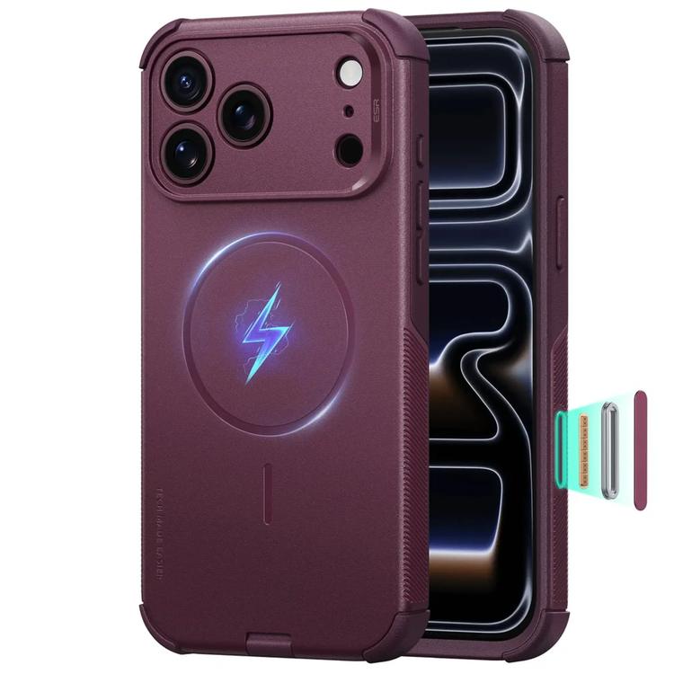 an iphone 18 pro max phone with a burgundy-colored phone and case