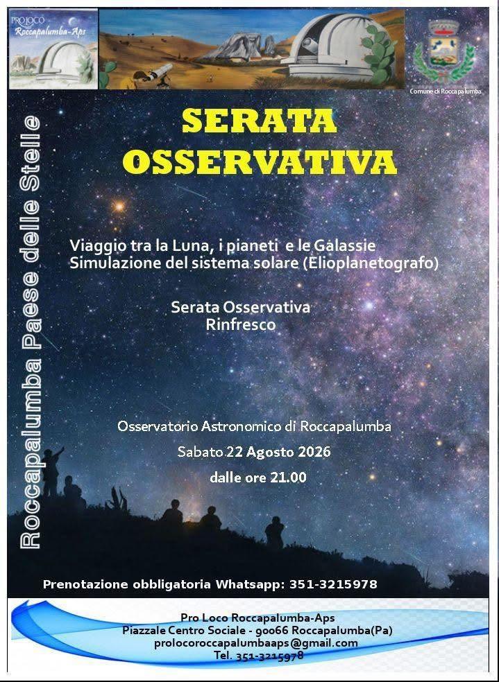 🌌✨ UNA SERATA SOTTO LE STELLE! ✨🌌 Il cielo di Roccapalumba si prepara a diventare protagonista di una speciale Serata...