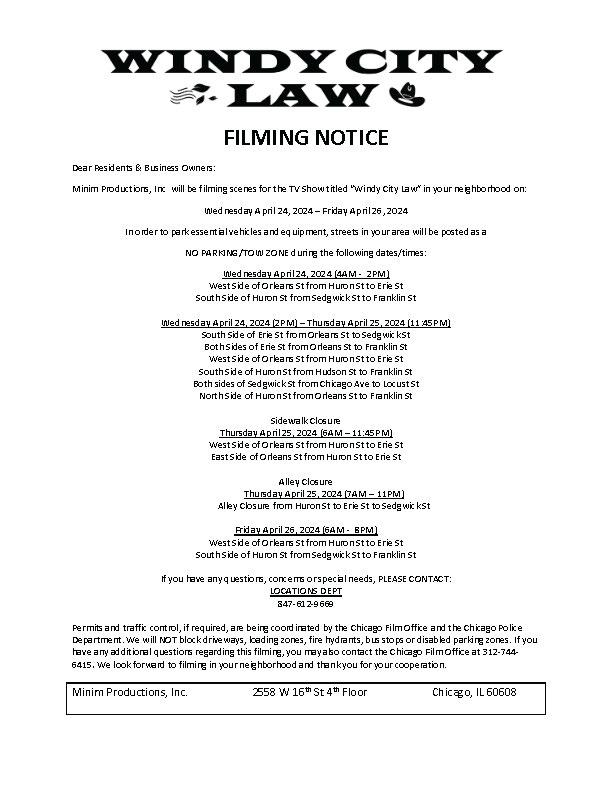Filming Notice – April 24-26