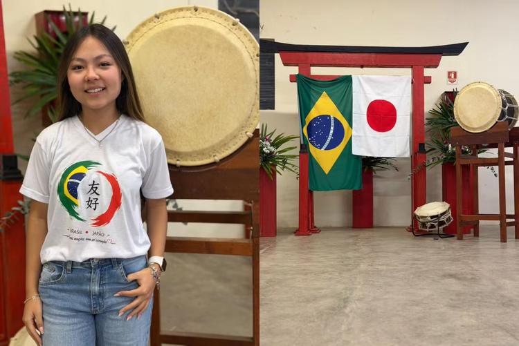 Estudantes descendentes de japoneses do interior de SP fazem camiseta temática para duelo entre Brasil e Japão na Copa