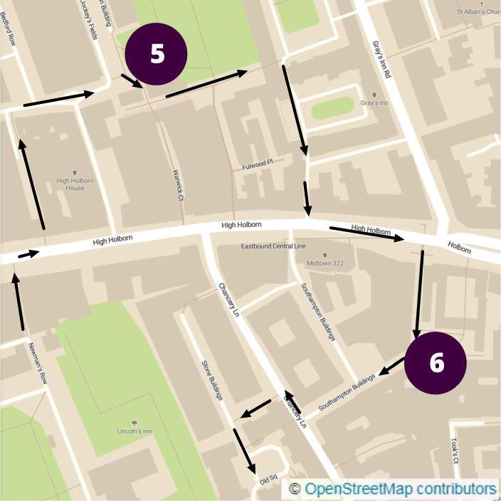 Part 4 of the London Fleet Street Walk from High Holborn to Hand Court to Gray's Inn Walks Gardens