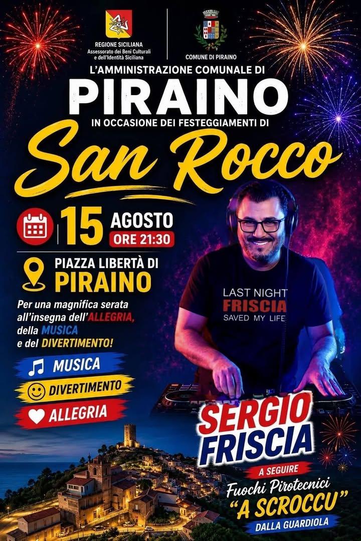 🎉 Vi aspettiamo questa sera a Piraino! 👉🏻Appuntamento con Sergio Friscia per una serata di musica e divertimento in o...