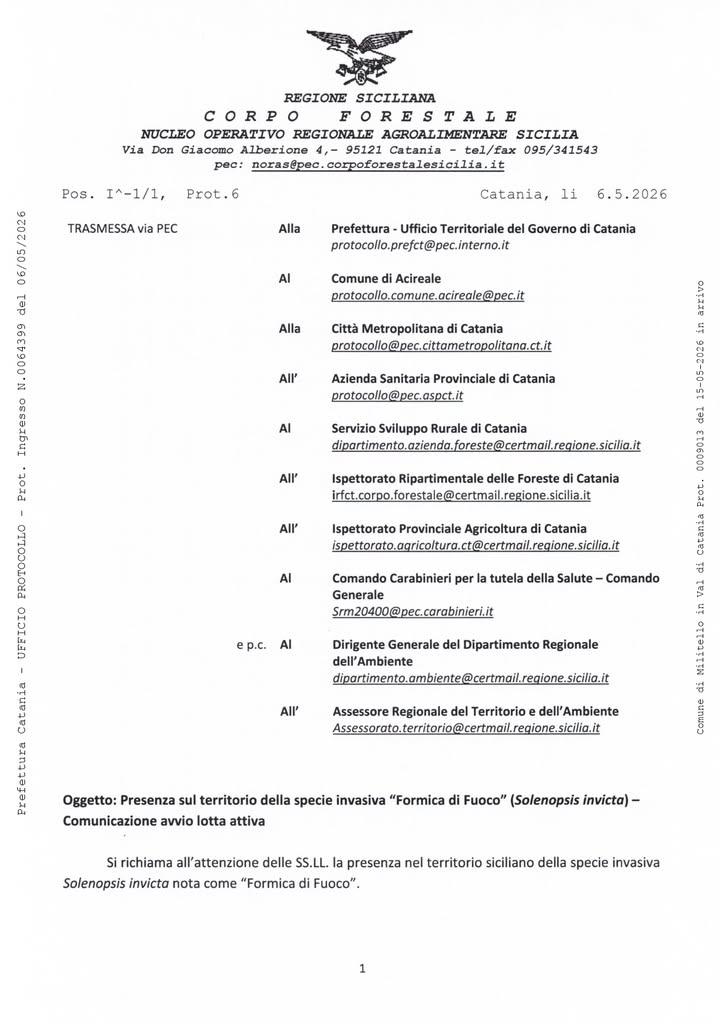 Regione Siciliana - Corpo Forestale Nucleo Operativo Regionale Agroalimentare Sicilia  Presenza sul territorio della spe...