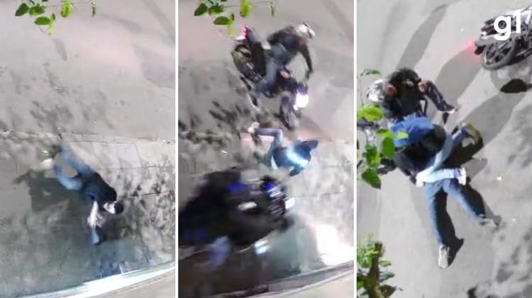 VÍDEO: homem é derrubado e imobilizado por PMs de folga após suspeita de assalto em Porto Alegre; bolsa pertencia a ele