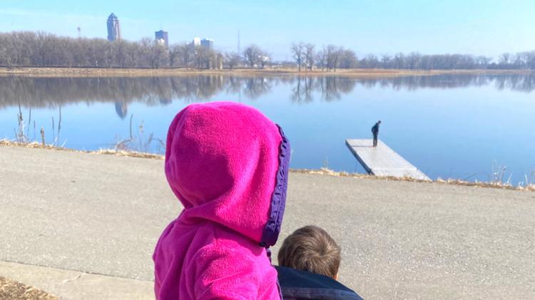 Kids looking out over Gray's Lake.