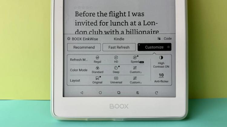 The display menu on a Boox Go 6 (Gen II).