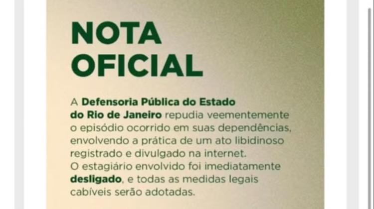 Estagiário é demitido após gravar vídeo de conteúdo sexual no prédio da Defensoria, no RJ