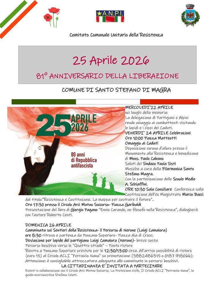PROGRAMMA CELEBRAZIONI DEL 25 APRILE MERCOLEDI'22 APRILE nei luoghi della memoria:  La delegazione di Partigiani e Alpin...