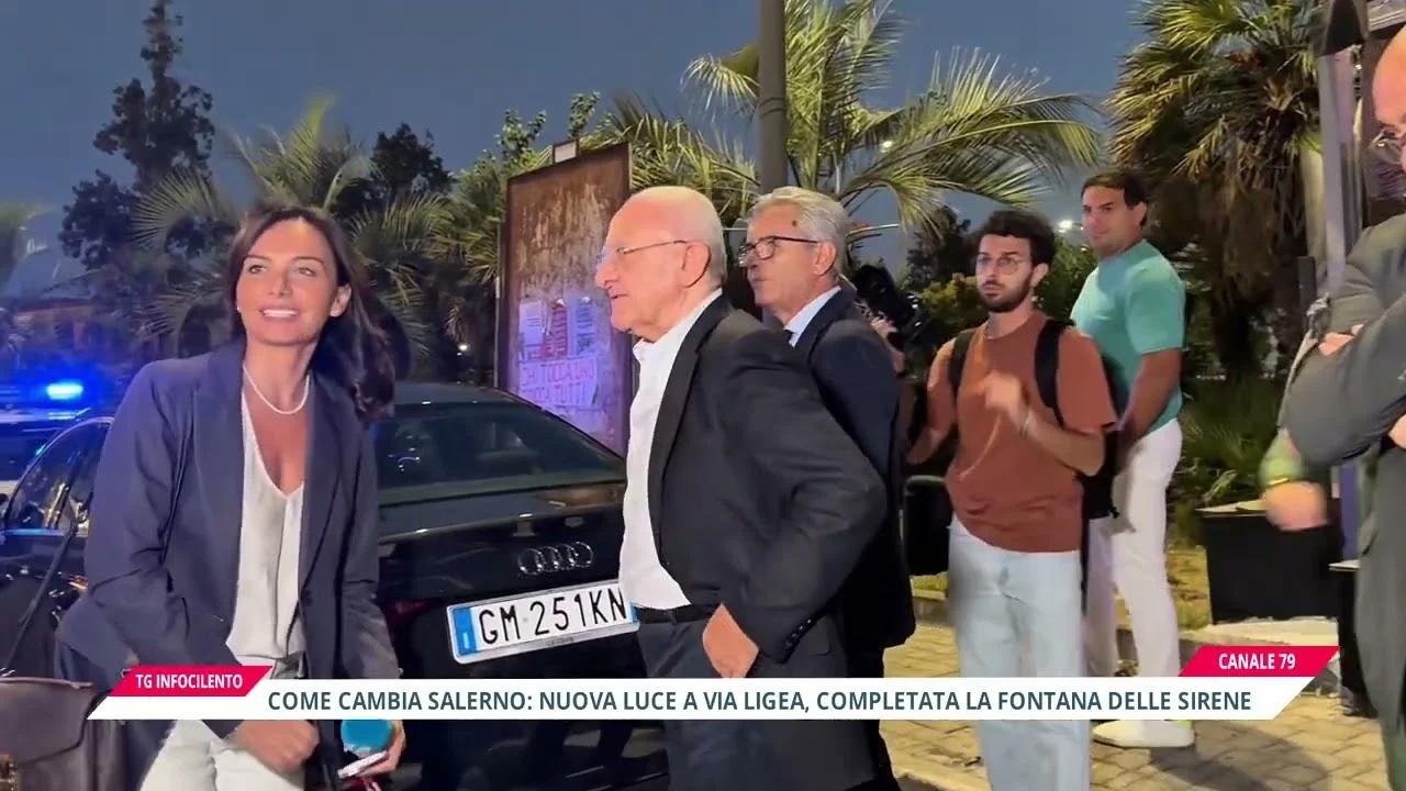 Riqualificazione Salerno, De Luca inaugura la rotatoria di via Ligea e la fontana delle Sirene