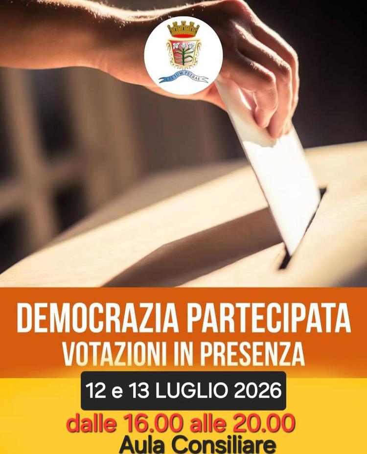 🟨DEMOCRAZIA PARTECIPATA 2026🟨 🗳VOTAZIONI IN PRESENZA🗳 🗓 Domenica 12 LUGLIO 2026 e ... 🗓 Lunedì 13 LUGLIO 2026 🕓da...