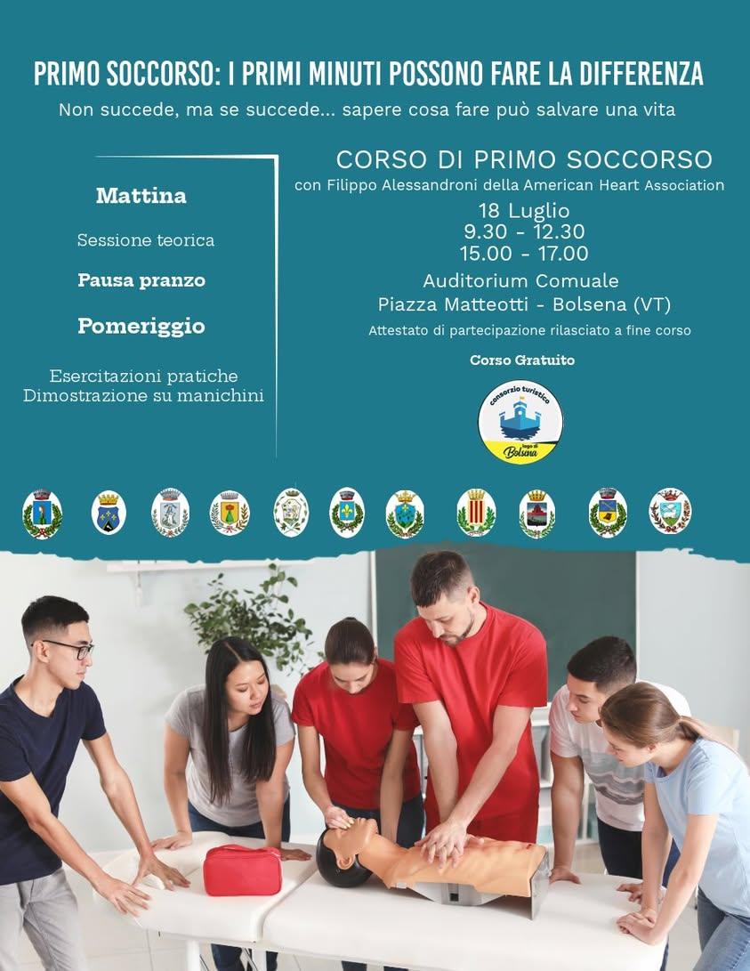 🚑 CORSO DI PRIMO SOCCORSO – I PRIMI MINUTI POSSONO FARE LA DIFFERENZA🚑   📅 Il 18 Luglio presso l' Auditorium Comunale...