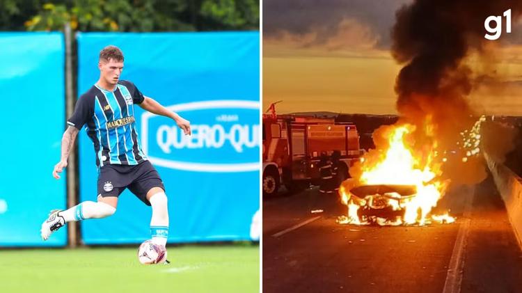 VÍDEO: Carro de jogador do Grêmio pega fogo em acidente após partida das categorias de base no RS