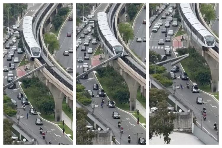 VÍDEO: pedestre e motociclista escapam por 'milagre' de ser atingidos por guindaste derrubado por monotrilho