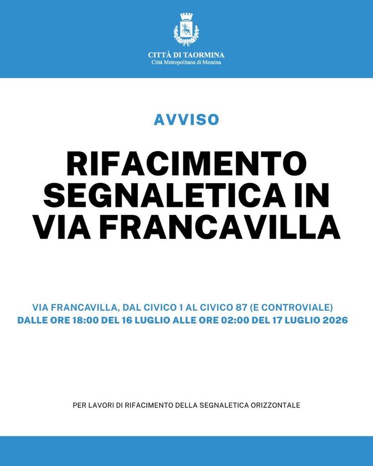 Rifacimento segnaletica in Via Francavilla: 16-17 luglio Per i lavori di rifacimento della segnaletica orizzontale in Vi...