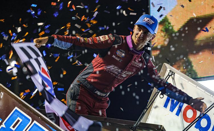 Buddy Kofoid celebrates at Lincoln Speedway