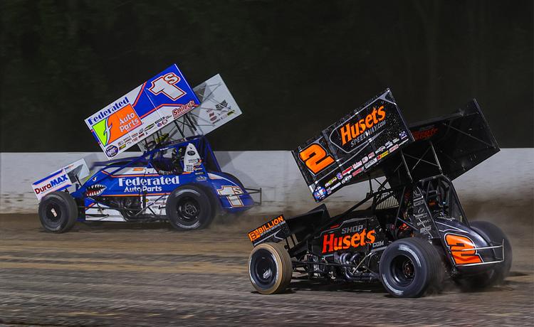 David Gravel racing Logan Schuchart at Weedsport Speedway