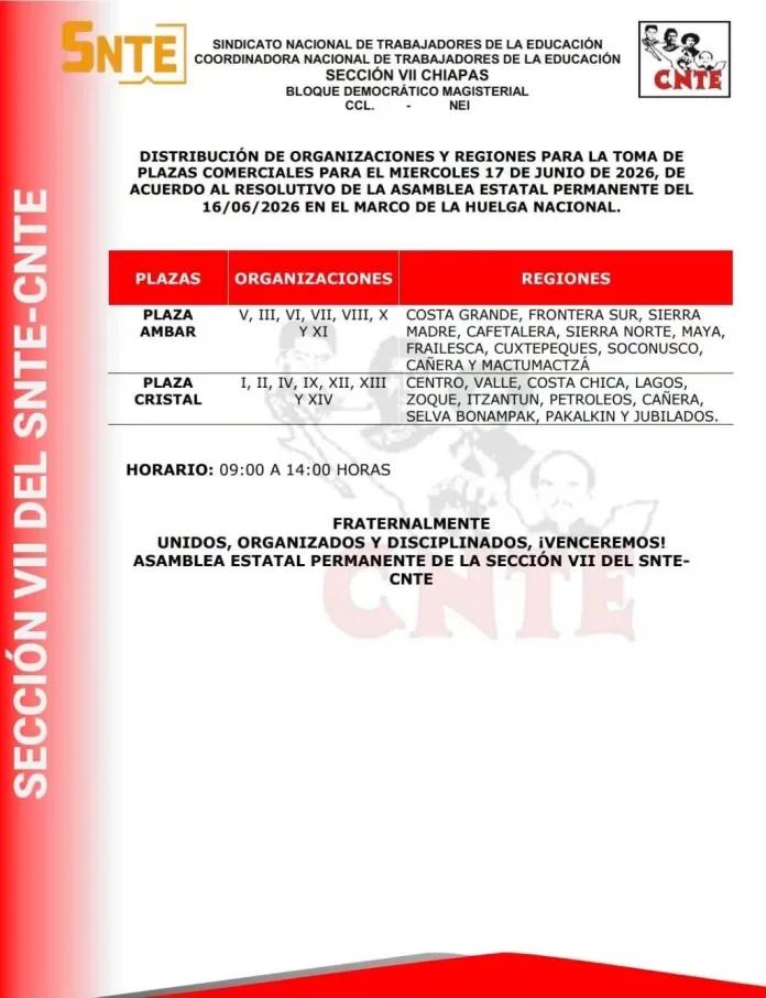 CNTE toma Plaza Ámbar y Cristal en Tuxtla como parte de la huelga nacional