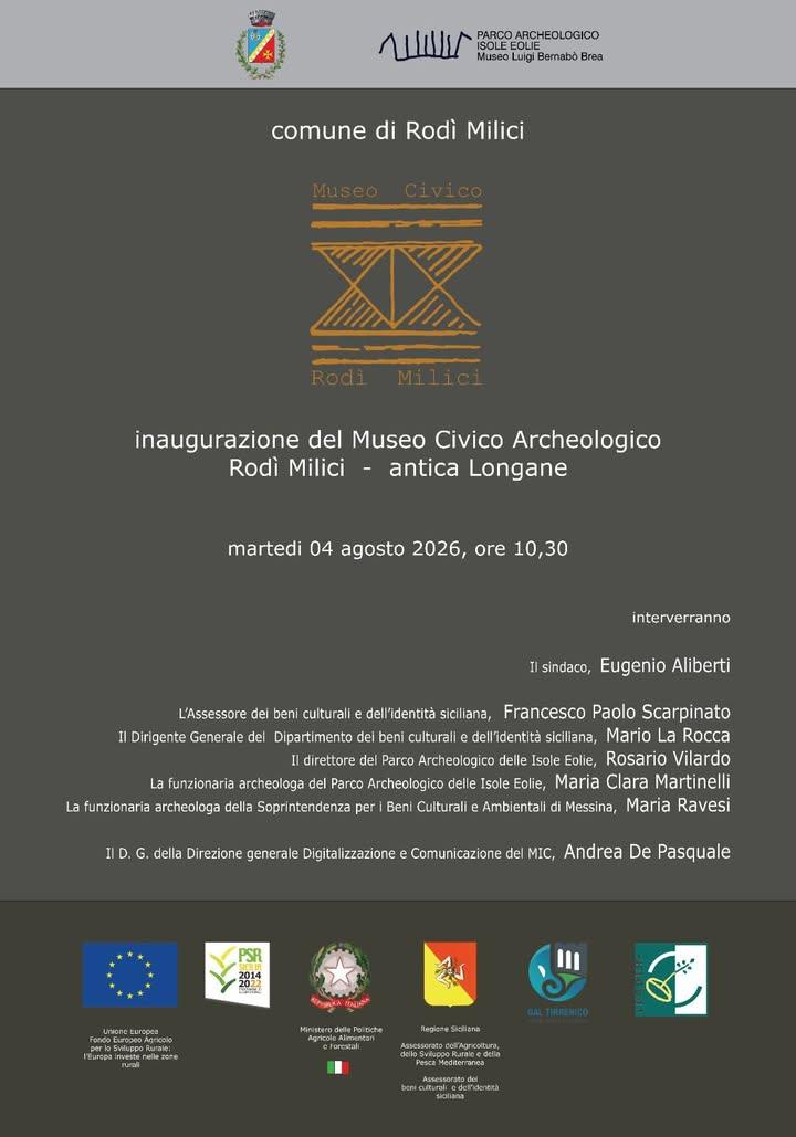 Il 4 agosto sarà una data speciale per il nostro paese: verrà inaugurato il Museo Civico Archeologico di Rodì Milici
