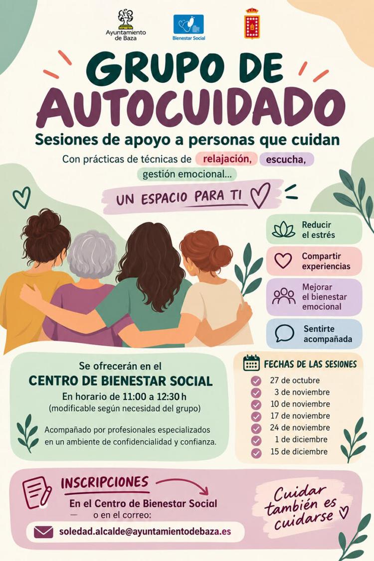 La concejalía de Salud nos propone un Grupo de Autocuidado para las personas que cuidan