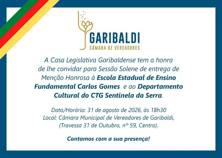 Câmara entrega Menção Honrosa à Escola Carlos Gomes e ao Departamento Cultural do CTG Sentinela da Serra