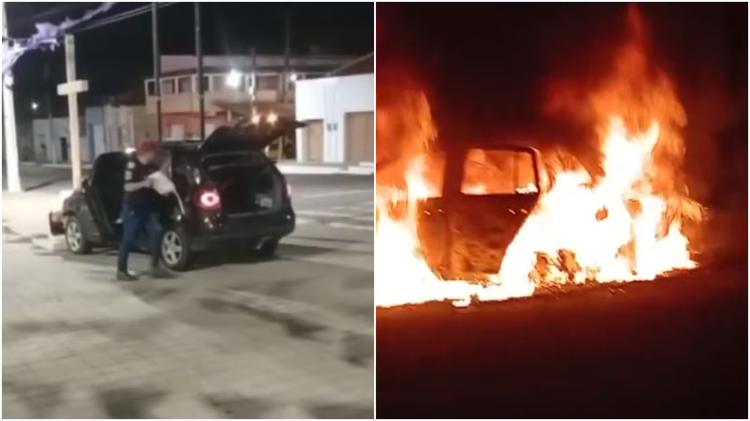 Homem incendeia carro após colisão com cruz em fente à igreja no Ceará