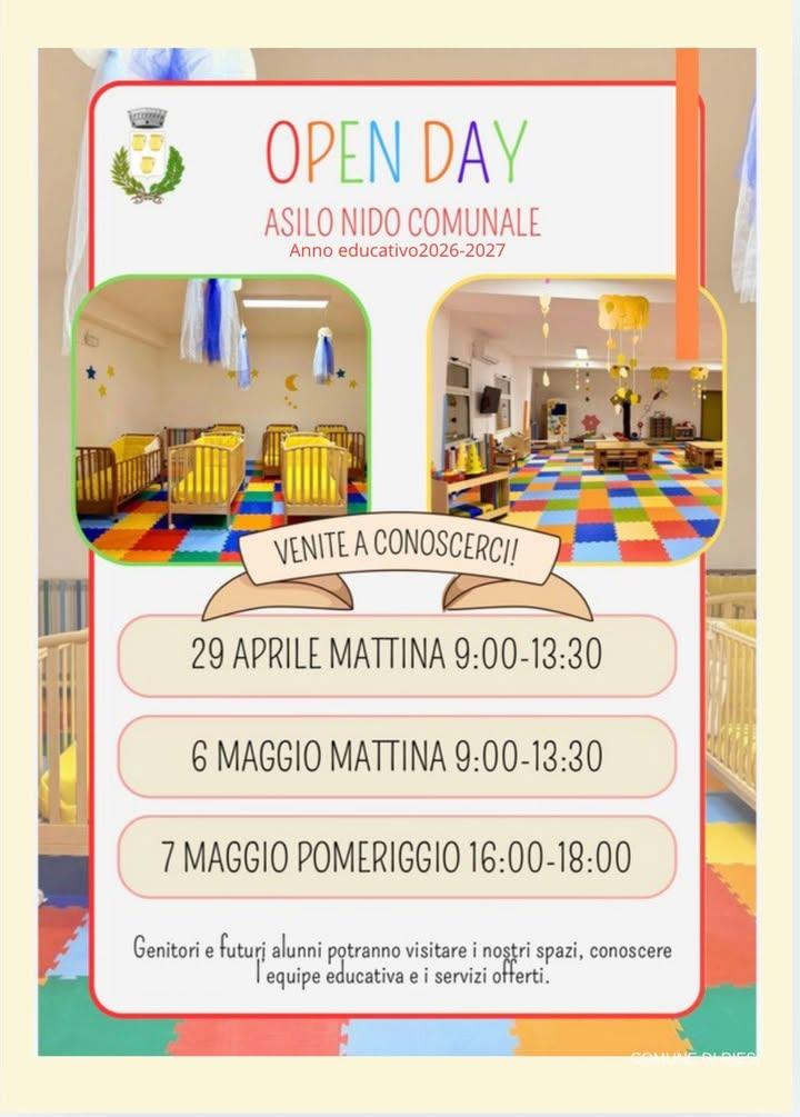 OPEN DAY ASILO NIDO COMUNALE Anno educativo2026-2027