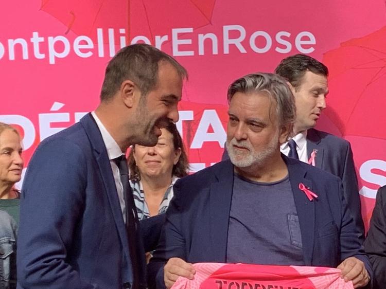 Michaël Delafosse avec Laurent Nicollin lors du lancement d'Octobre Rose.