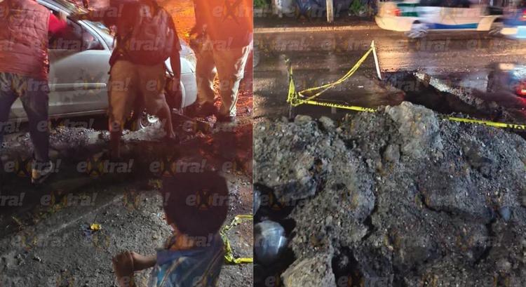 ¡Cuidado en la México-Oaxaca! Lluvia oculta zanjas y autos terminan en el hoyo