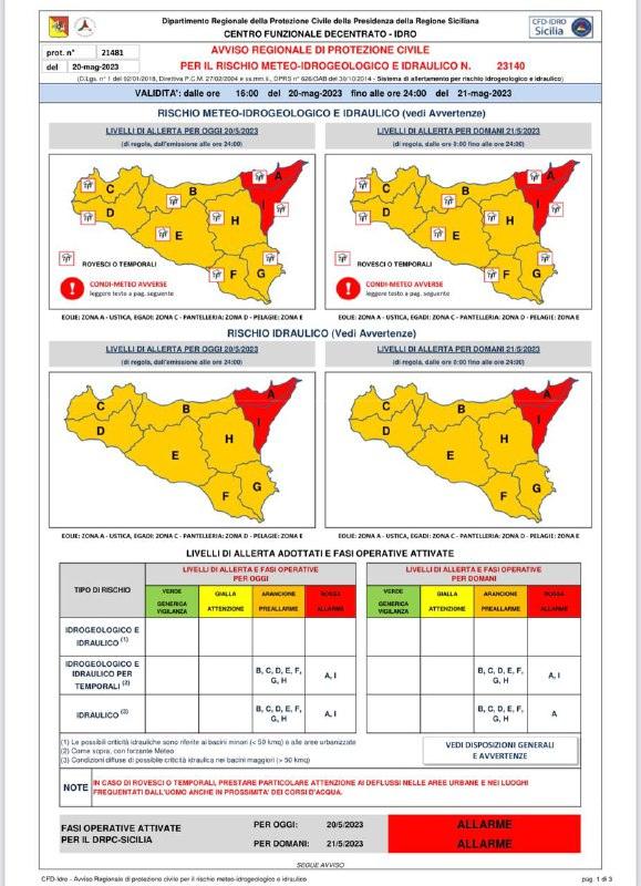 Avviso di Protezione civile per il rischio meteo-idrogeologico e idraulico.