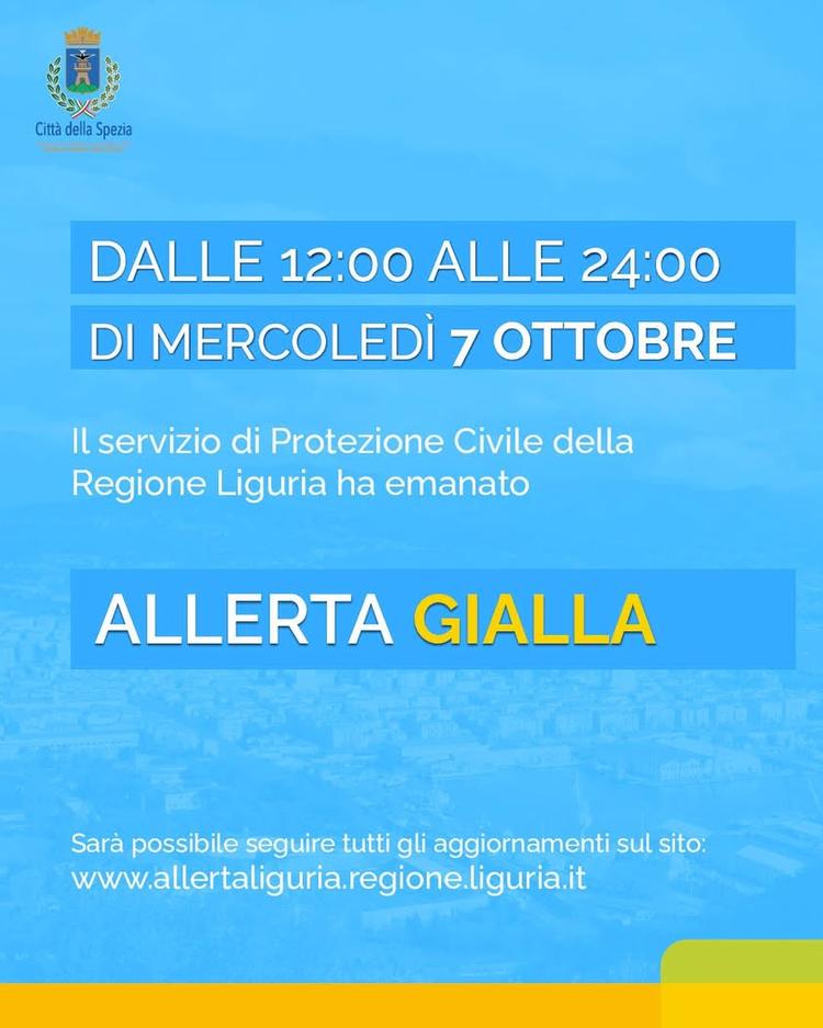 🟡 Il servizio di Protezione Civile della Regione Liguria ha emanato lo stato di ALLERTA GIALLA dalle ore 12:00 alle ore...