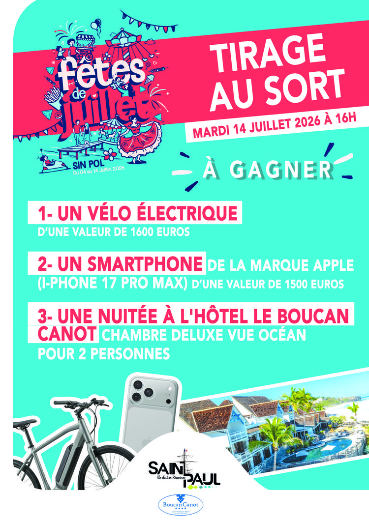 Fêtes de Juillet 2026&nbsp;: participez à la grande tombola de la Ville de Saint-Paul&nbsp;!