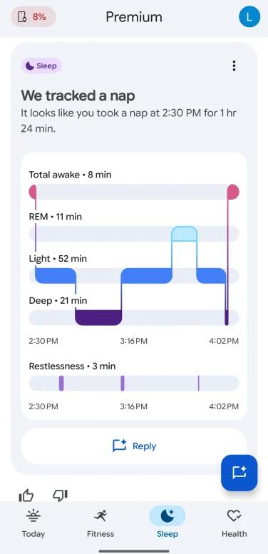 a screenshot of a nap in google health