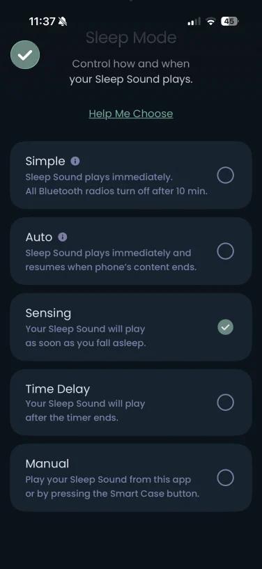 sleep mode page in ozlo app