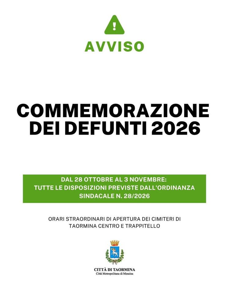 In occasione della Commemorazione dei Defunti, il Comune di Taormina informa la cittadinanza sulle disposizioni relative...