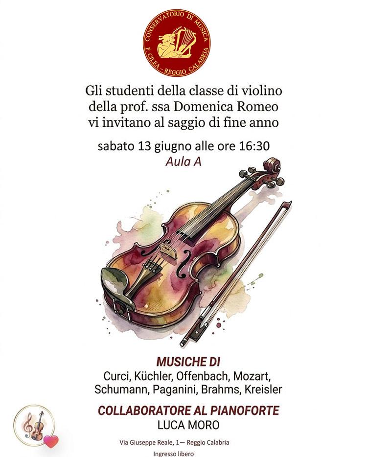 Saggio della classe di Violino della prof.ssa Domenica Romeo - 13 giugno 2026 ore 16:30 - Aula "S. Cecilia"