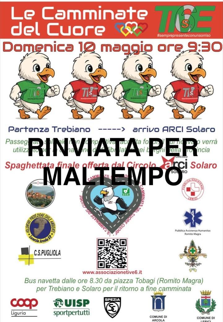 Causa avverse condizioni meteo la marcia solidale di domenica 10 maggio è stata rinviata a data da destinarsi