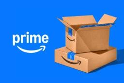 amazon prime boxes and logo on blue background