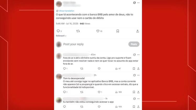 BRB enfrenta 'indisponibilidade parcial' em app; correntistas relatam saldo zerado e acesso negado