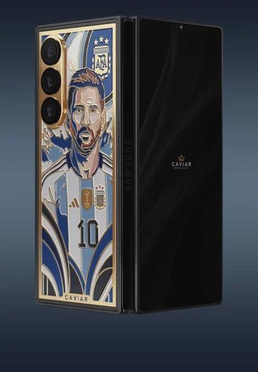 lionel messi design on back of galaxy z fold 8 ultra by caviar