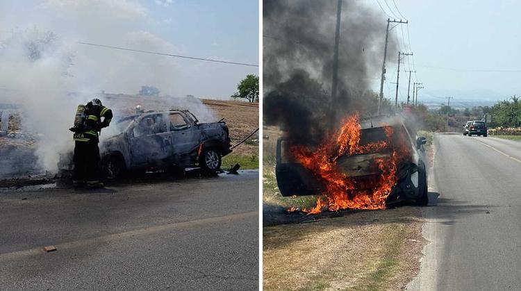 Camioneta arde en llamas y queda hecha carbón en el circuito de Tequesquitengo