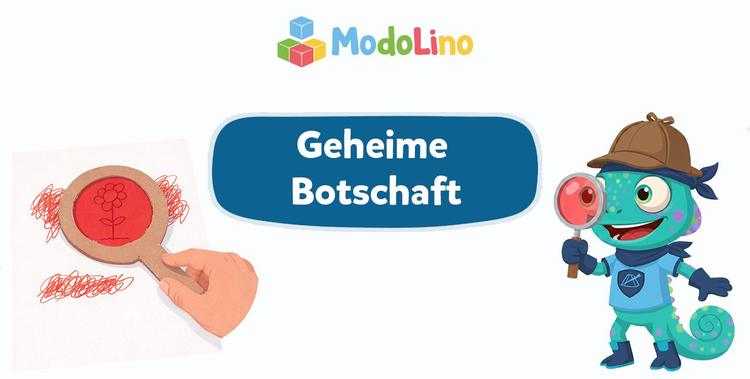  Experiment von Modolino zum Thema Geheime Botschaft. Selbst gebastelte Lupe mit roter Folie macht ein übermaltes Bild sichtbar von Lumi 
