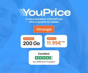 🔥 Youprice (Orange), forfait 5G illimité/200Go à 12€/mois