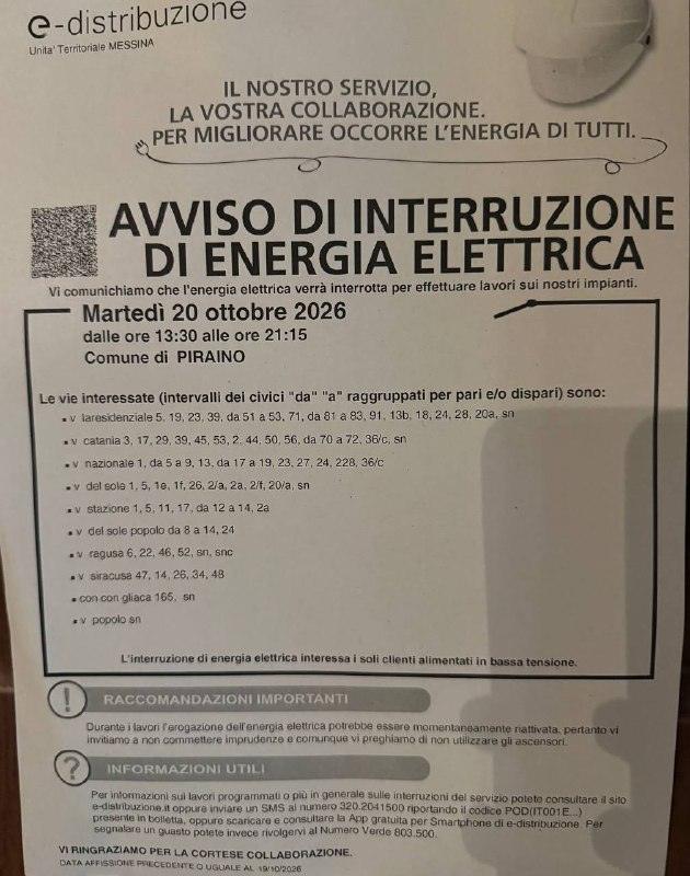 ⚠️ - AVVISO DI INTERRUZIONE DI ENERGIA ELETTRICA ❗️