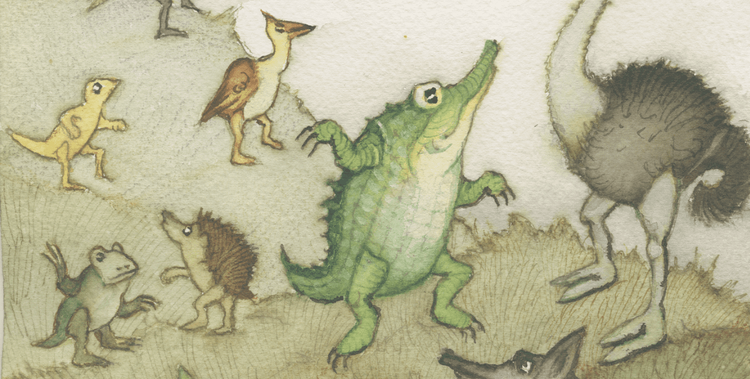  Gemalte Tiere, Igel, Frosch, Krokodil